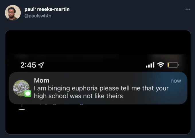A viral tweet capturing a parent's concerned reaction to Euphoria's depiction of teenage life.