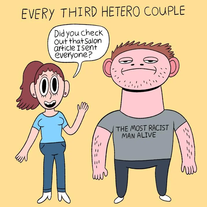 Square edit of the cartoon with the 'Every Third Hetero Couple' header, the format most widely reshared online.