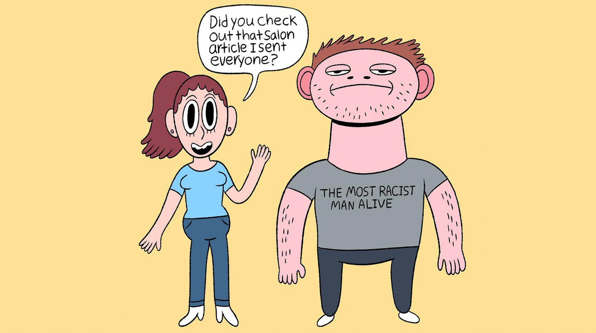 The original 'Most Racist Man Alive' cartoon by Raven Lyn Clemens that became the basis of the meme.
