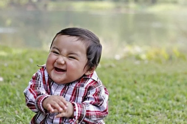 A clean, uncropped version of the source photo commonly used as the base image for Evil Toddler captions.