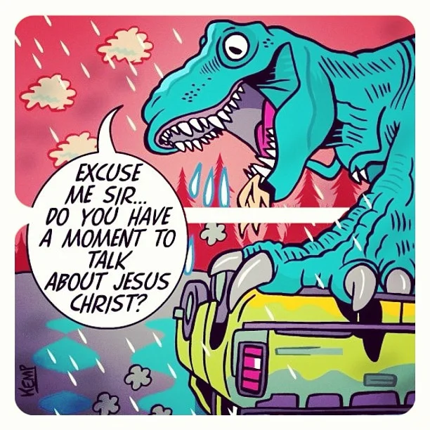 The original Kemp illustration that popularized the 'Excuse me sir, do you have a moment to talk about Jesus Christ?' catchphrase.