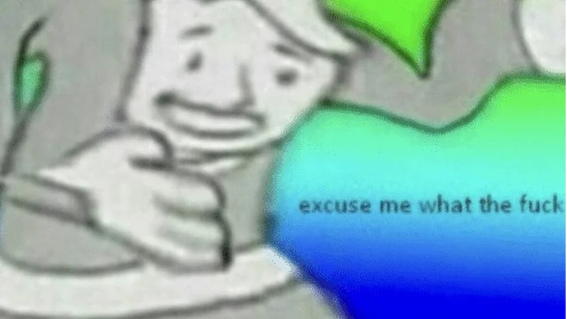 The original 'Excuse Me What The Fuck' image macro template based on the Fallout Vault Boy character.