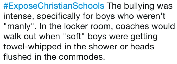 Personal testimony about physical harassment and toxic masculinity culture.