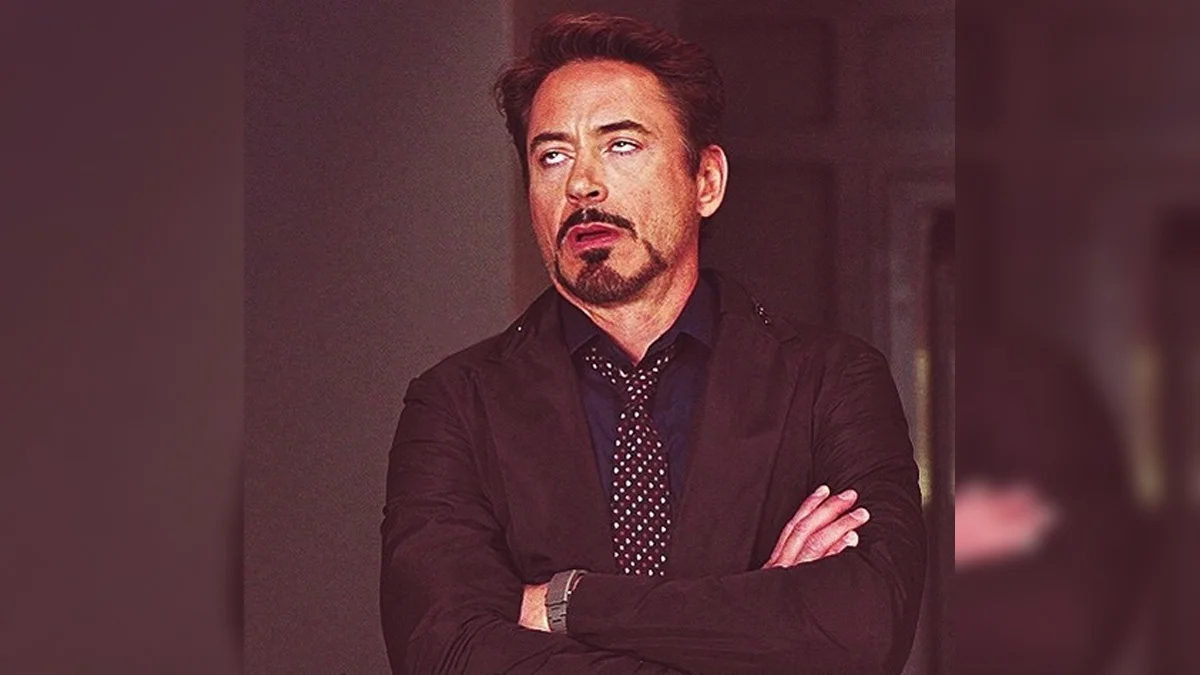 The banner still of Robert Downey Jr.'s iconic eye-roll, the source frame from which the meme originated.