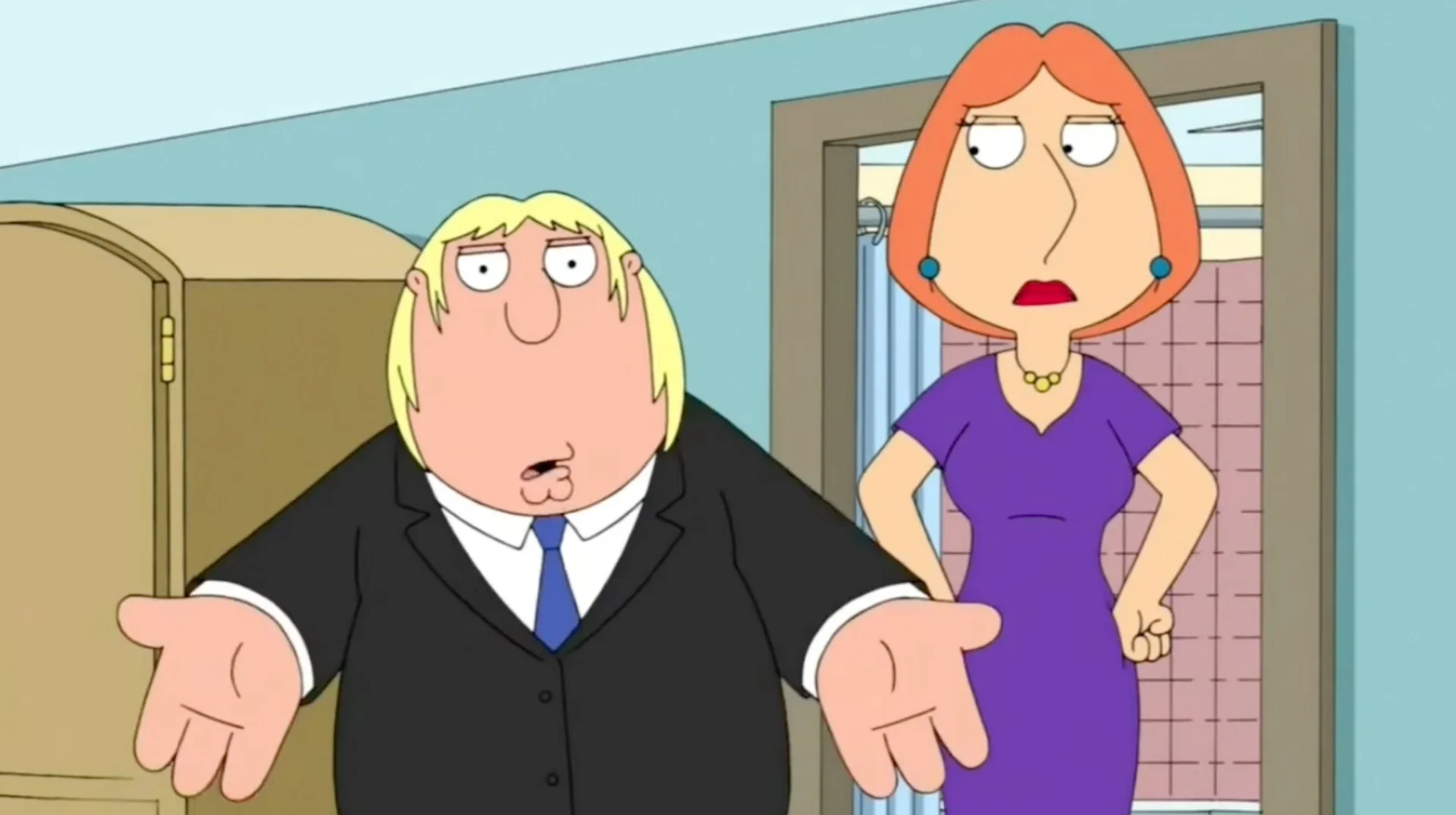 Chris Griffin shrugs beside a disapproving Lois in the Family Guy scene that spawned the 'I got a glock in my Rari' meme.
