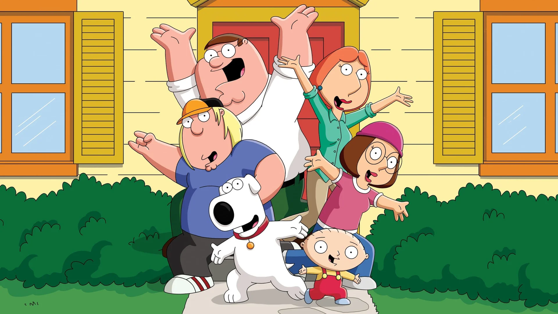 Official Season 17 key art featuring the Griffin family, the central cast of the animated sitcom Family Guy.