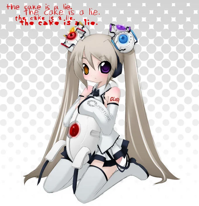 A moe-style anime personification of GLaDOS from Portal, a common style of gaming fan-art.