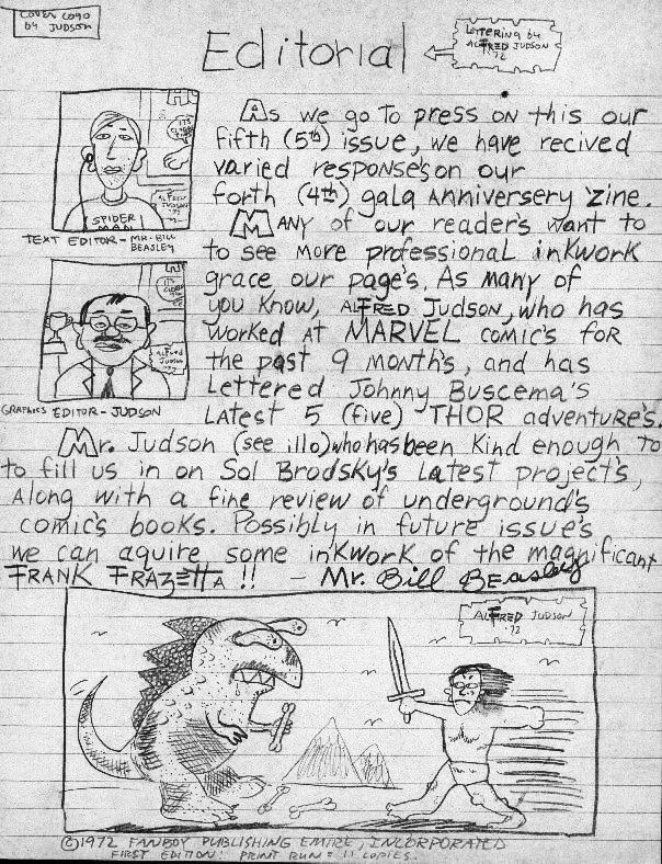 The editorial page inside Alfred Judson's Fanboy zine, considered one of the earliest uses of the term 'fanboy' in print.