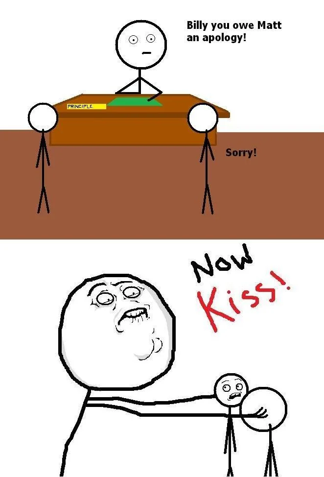 A rage comic using the Fap Guy face in the classic 'Now Kiss!' punchline format.