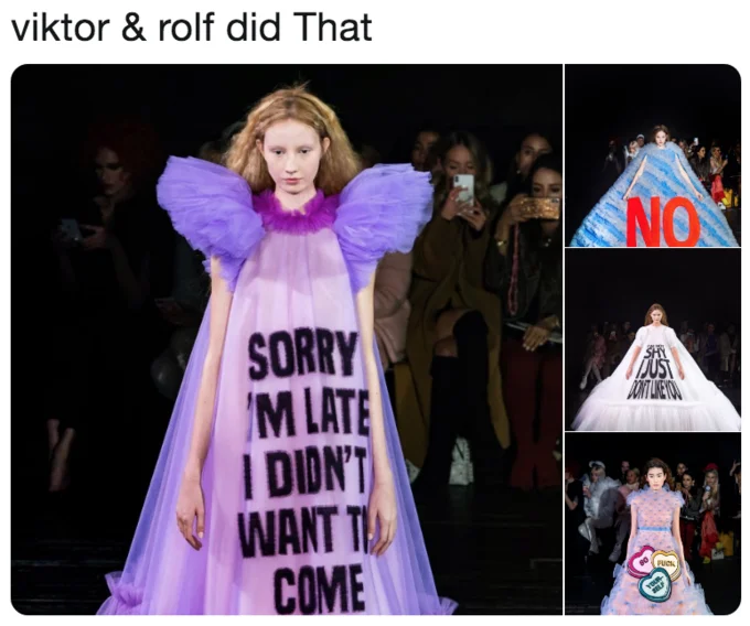 Model in purple tulle gown with ruffled shoulders from Viktor & Rolf Spring 2019 Couture