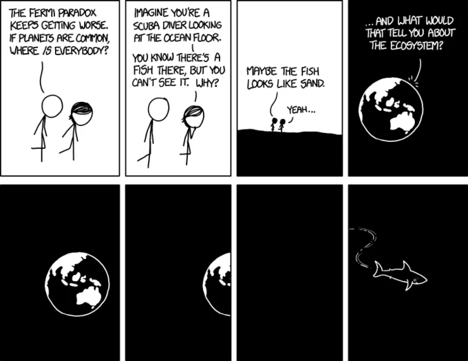 Fermi Paradox metaphor comparing humans to camouflaged fish.