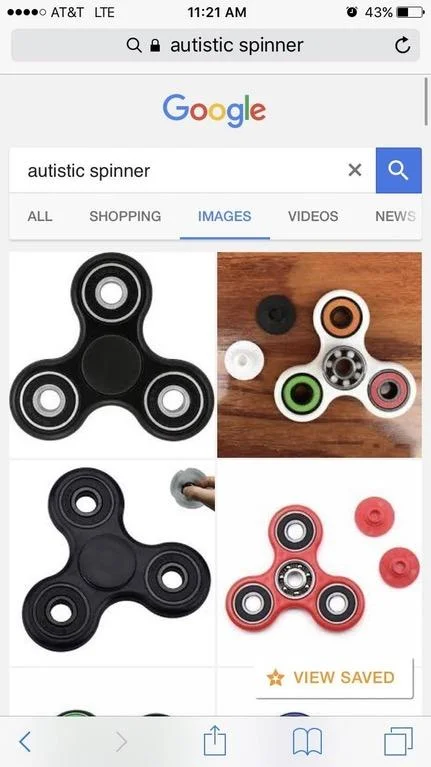 A Google Images search screenshot referencing the derogatory 'autistic spinner' nickname that circulated alongside the toy's popularity.