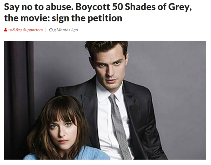 A widely circulated petition urging audiences to boycott the film adaptation, reflecting criticism that the story romanticizes abuse.