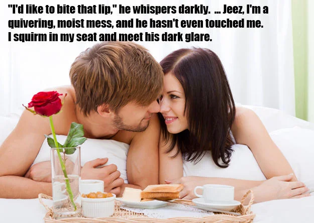 One of many quote memes that mocked the novel's overwrought prose by pairing purple-prose excerpts with awkward stock photography.