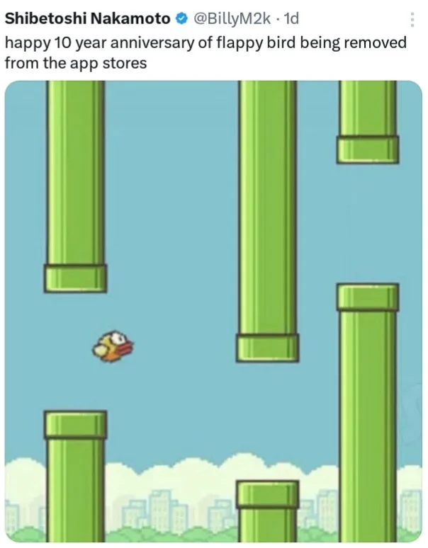 Game interface with yellow bird and classic green pipe obstacles.