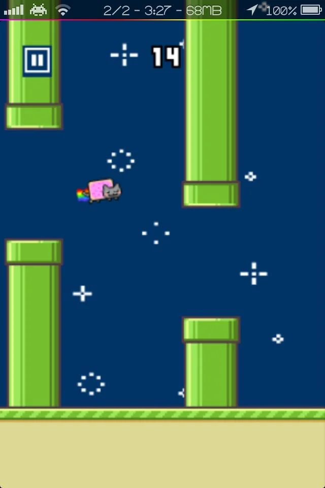 Complete game interface with bird, pipes, clouds, and ground.