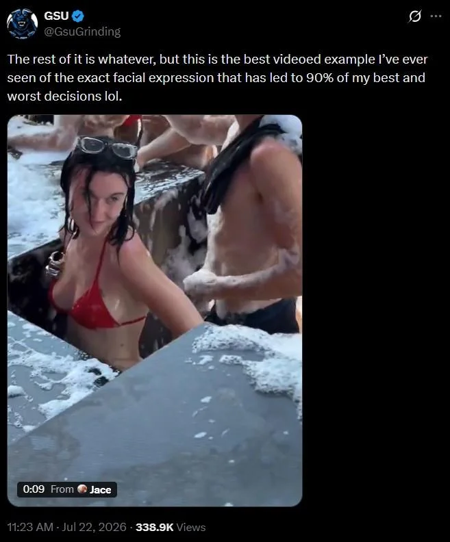 A widely shared tweet describing the foam party girl's look as the exact expression behind 'best and worst decisions.'