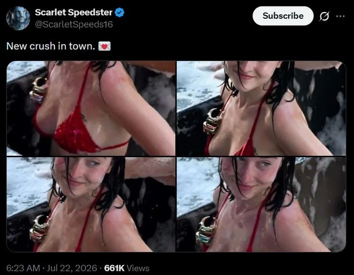 A viral tweet reacting to the foam party girl video with a 'new crush in town' caption.
