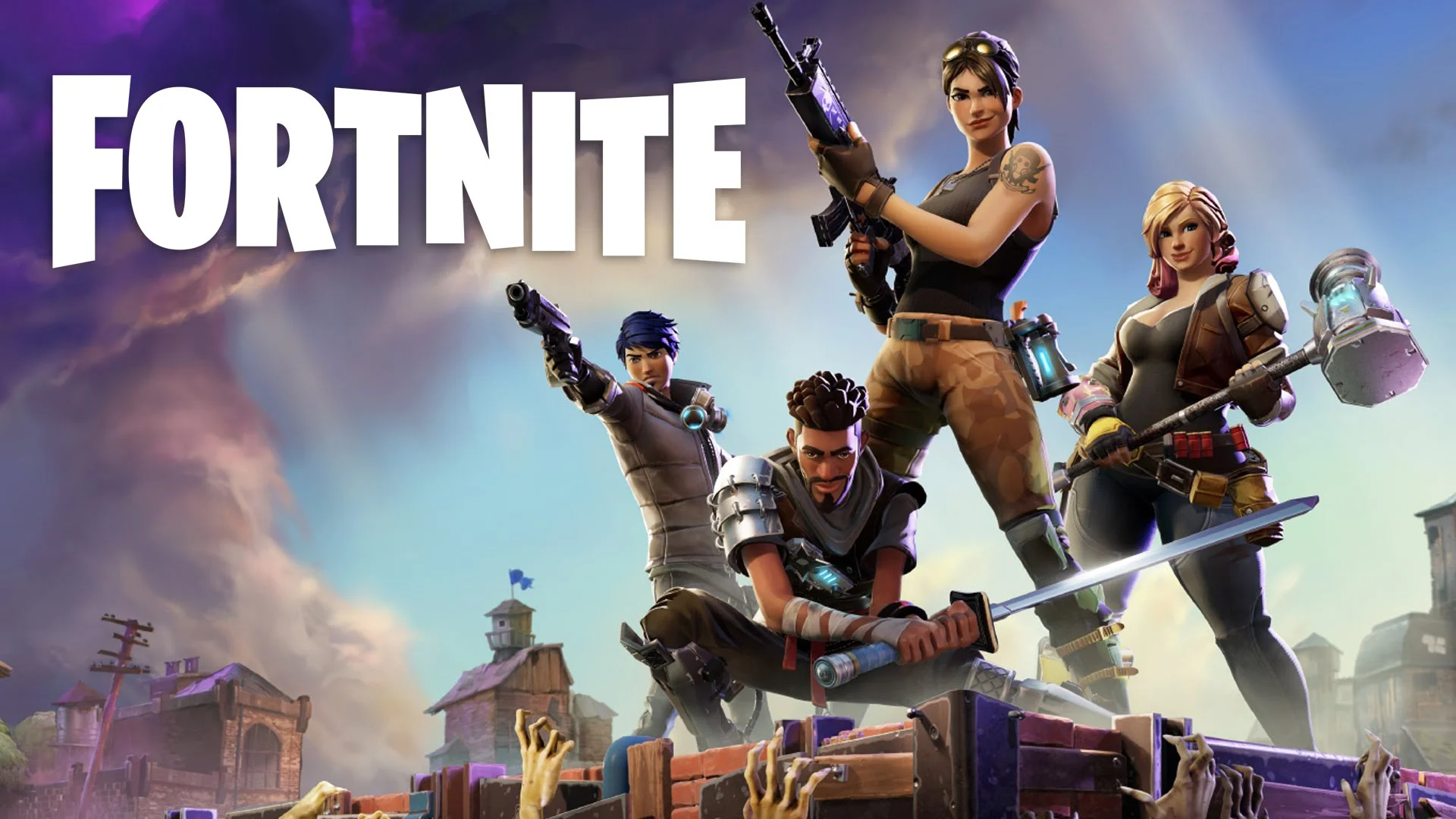 Official Fortnite key art featuring the game's iconic characters and logo, used as the primary visual identity for the game.