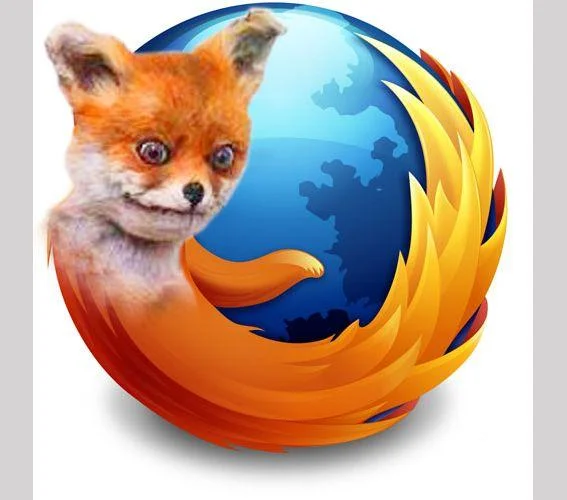 A meme edit combining the Firefox browser logo with the infamous Stoned Fox taxidermy image, blending internet fox iconography.