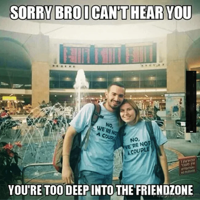 Humorous illustration of denial and miscommunication in friendzone.