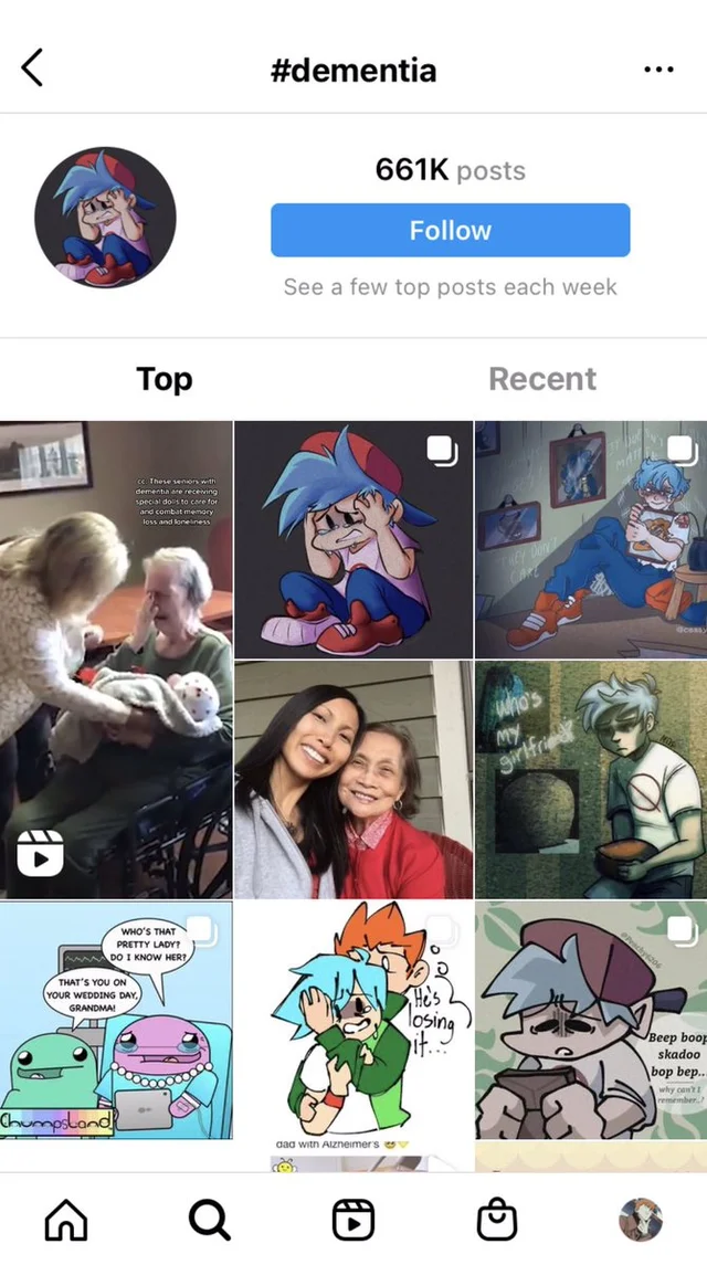 The #dementia Instagram tag became overrun with Friday Night Funkin' mod-inspired sad Boyfriend fan art.