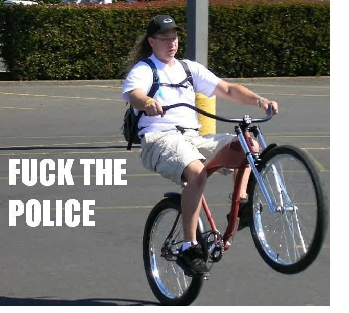 The 'Fuck the Police' bicycle image, widely circulated as the entry icon for the meme.