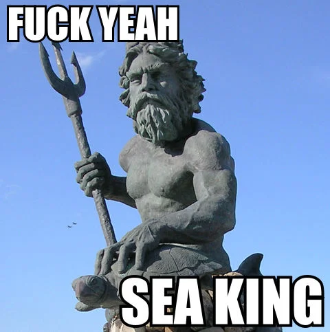 A pun-based variant swapping the Pokémon for the mythological Sea King, Neptune.