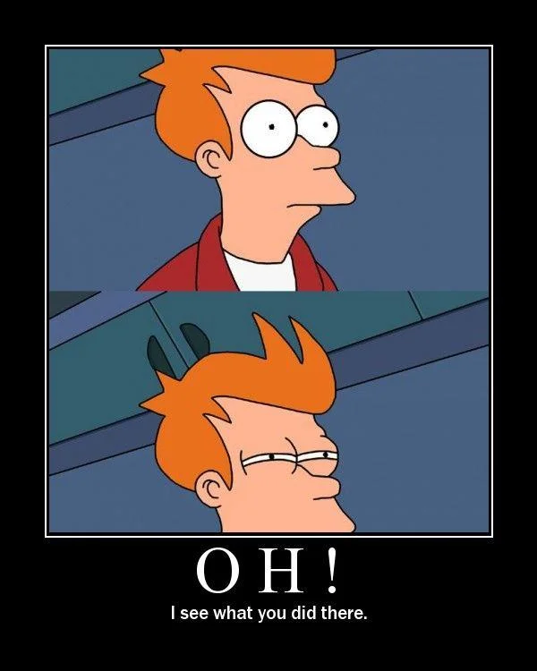 An early motivational-poster edit that popularized the suspicious Fry squint alongside his surprised reaction shot.