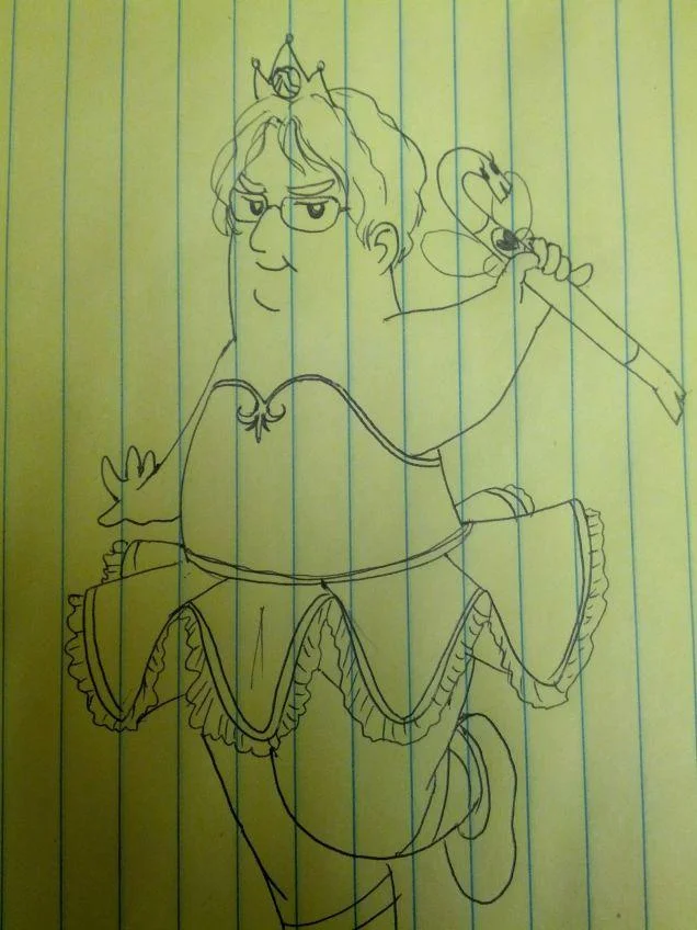 A fan-made humorous doodle imagining Gabe Newell as a ballerina princess.