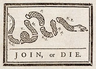 Historical Ben Franklin 'Join, or Die' ancestor design.