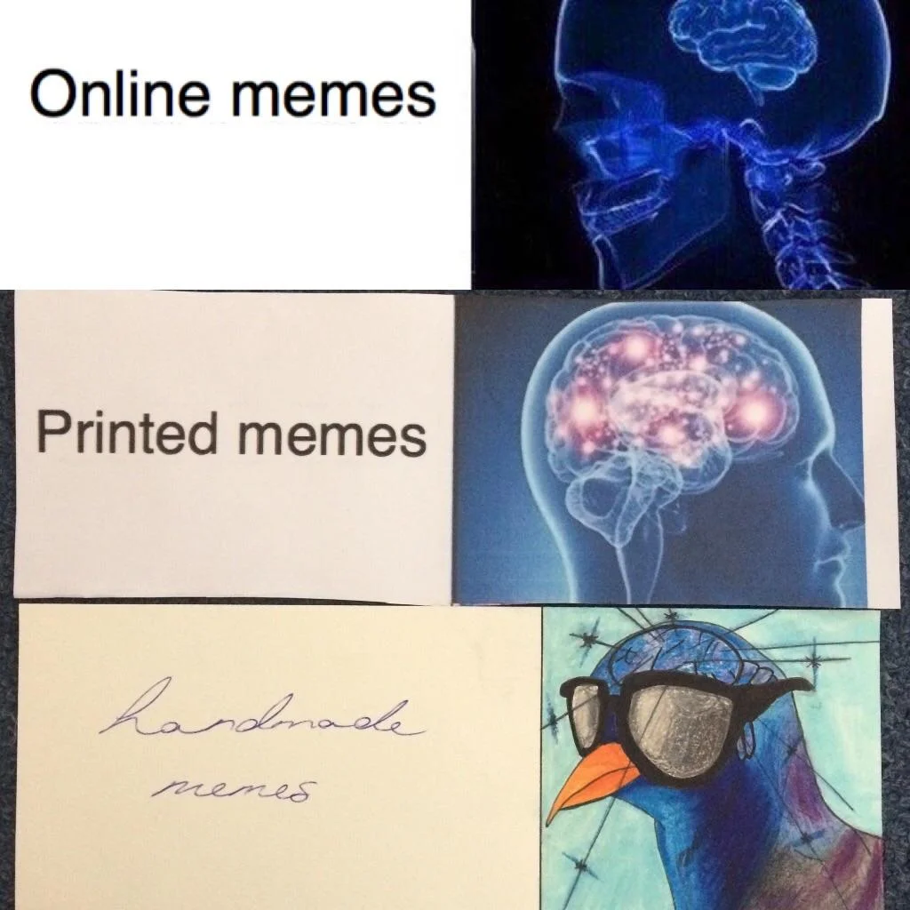 Galaxy Brain comparing meme mediums.
