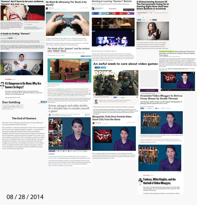 The infamous 'Gamers Are Dead' articles published across gaming media on August 28, 2014, which many GamerGate participants cited as evidence of collusion in games journalism.