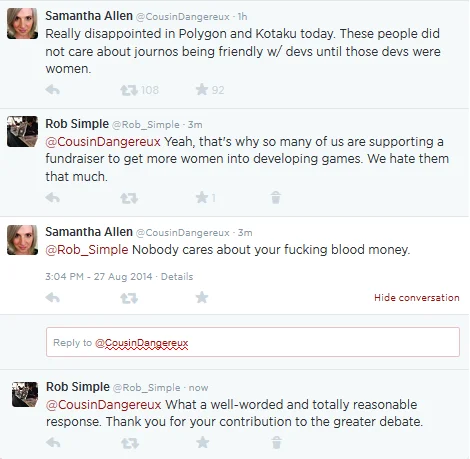 A heated Twitter exchange highlighting the gender-focused debates that became central to the GamerGate controversy.