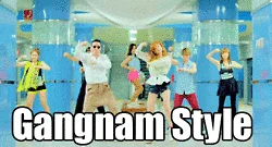 Cartoon characters dancing Gangnam Style.