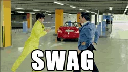 Indoor Gangnam Style with swag text.