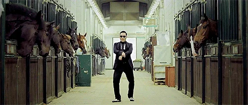 PSY's iconic stable Gangnam Style performance.