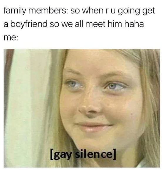 Gay Silence boyfriend question meme.