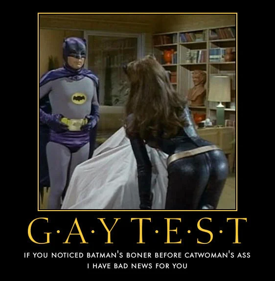 A Batman TV show variant of the Gay Test meme pairing Batman with Catwoman for the classic 'noticed him first' punchline.