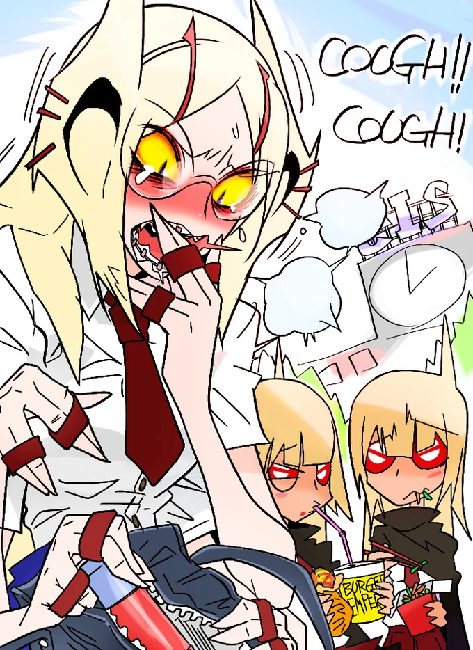 Anime "gijinka" fan art reimagining General Grievous and his Battle Droids as anime schoolgirls, referencing Grievous’s iconic cough.