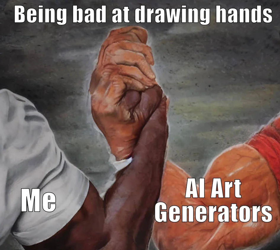AI art generators bad hands meme.