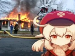 Burning house character meme template.