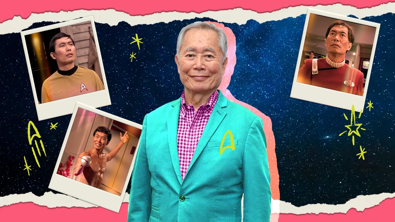 Encyclopedia thumbnail collage of George Takei featuring his iconic Sulu roles alongside a contemporary portrait.