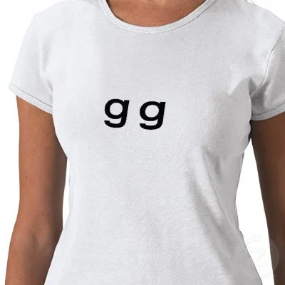 A t-shirt featuring the 'gg' (good game) abbreviation, demonstrating the phrase's crossover into merchandise and mainstream culture.