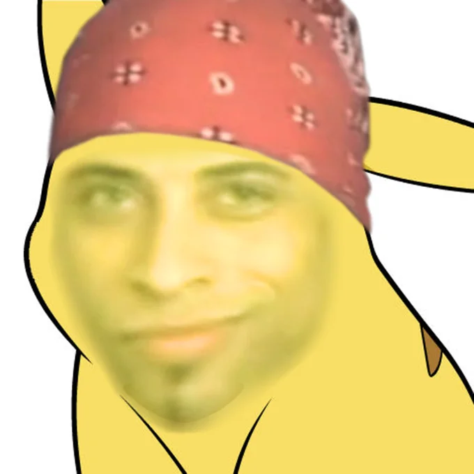 A photo-manipulation edit slapping a real man's bandana-clad face onto the Pikachu template.