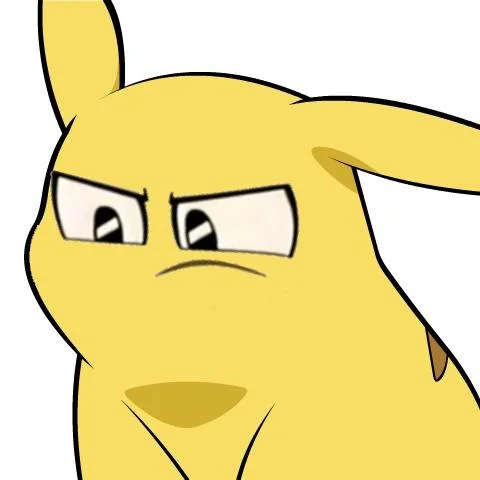 A minimalist edit giving Pikachu a grumpy, disapproving expression.