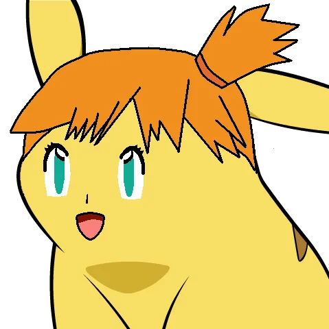 A crossover edit fusing Pikachu with Misty's face and iconic orange ponytail.