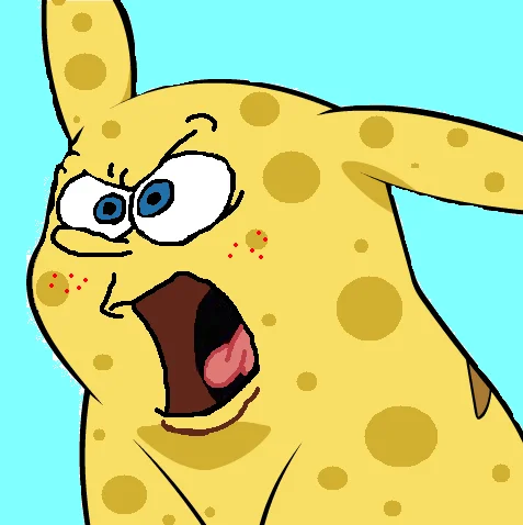 A crossover edit swapping Pikachu's face and body texture with SpongeBob SquarePants.