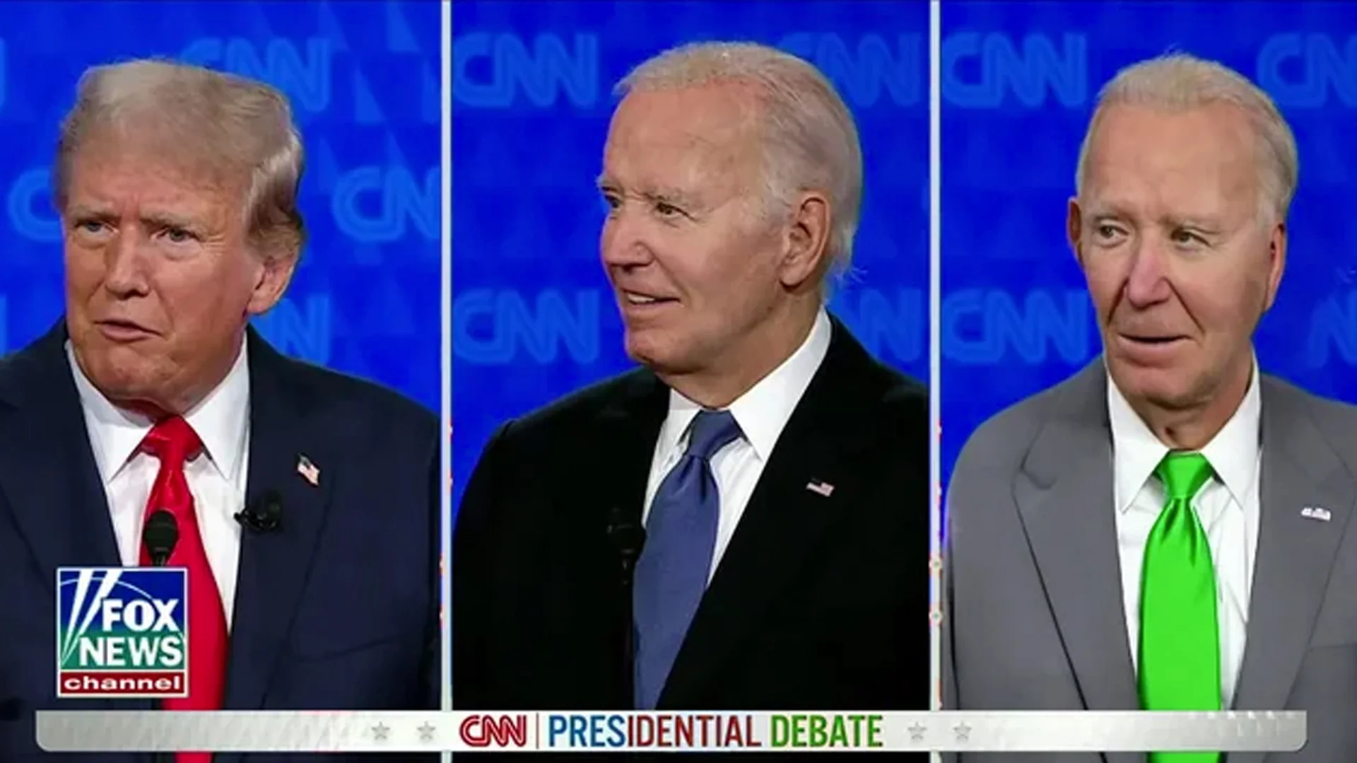 The foundational Gleeks image: a doctored CNN debate screencap adding a third candidate in a bright green tie, later dubbed Godfrey G. Golden of the Gleeks Party.
