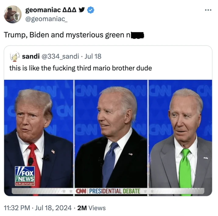 @geomaniac_ quote-tweeted the Gleeks image, one of many viral reactions that pushed it further across Twitter/X in July 2024.